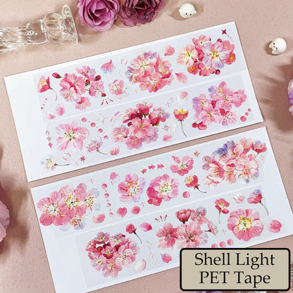 Whole Roll 6cm*5m Cherry Blossom Affair Die Cutting Shell Light PET/Synthetic Paper Tape