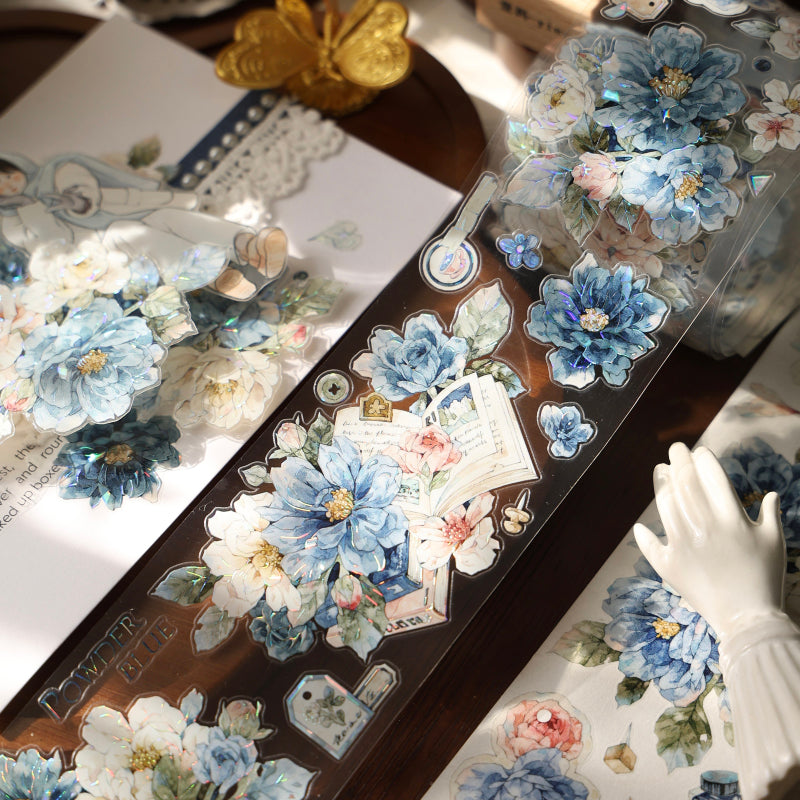 5.5cm*100cm Dream Painting blue Die Cutting Washi/PET/Shell Light PET Tape featuring dream, blue, and light designs for journaling, scrapbooking and collage