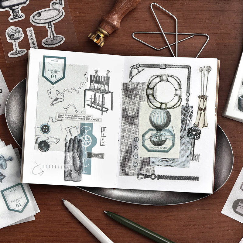 Half Used Manuscript Series Sticker Book featuring book designs for journaling, scrapbooking and collage