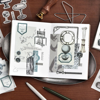 Half Used Manuscript Series Sticker Book featuring book designs for journaling, scrapbooking and collage