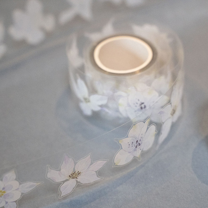 3.2cm*200cm Wind Flowers Die Cutting Shell Light PET Tape featuring flower, light, and wind designs for journaling, scrapbooking and collage