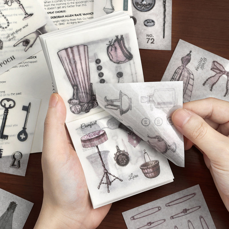 Half Used Manuscript Series Sticker Book featuring book designs for journaling, scrapbooking and collage