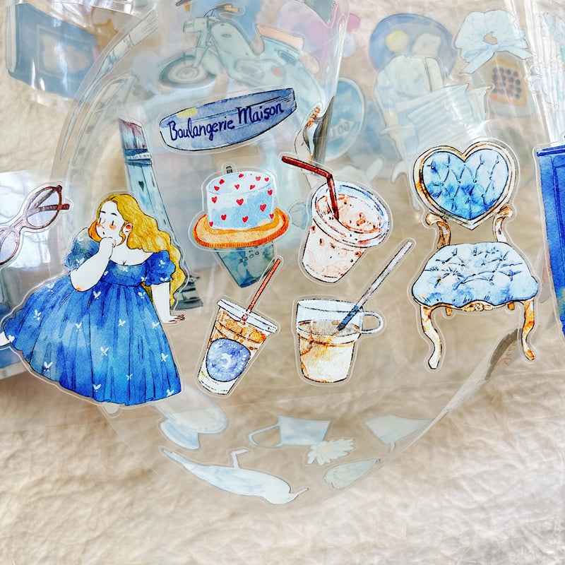 6cm*166cm Blue Atmosphere Die Cutting Washi/PET/Fog PET Tape featuring blue designs for journaling, scrapbooking and collage