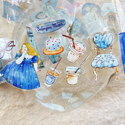6cm*166cm Blue Atmosphere Die Cutting Washi/PET/Fog PET Tape featuring blue designs for journaling, scrapbooking and collage