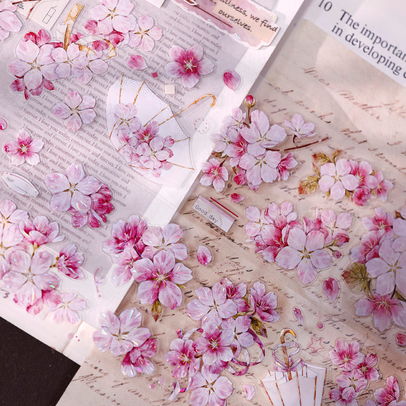 Whole Roll 6.5cm*5m Pink Cherry Blossom Die Cutting Washi/PET/Shell Light Washi/PET Tape