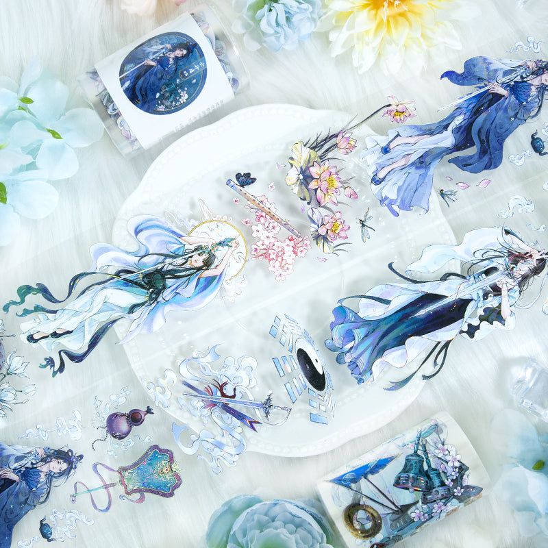 Moon shines bright Die Cutting Washi/Shell Silver PET Tape featuring silver, and moon designs for journaling, scrapbooking and collage