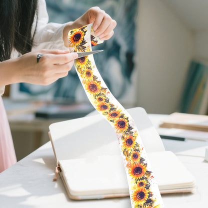 Sunflower Washi Tape featuring flower, and sun designs for journaling, scrapbooking and collage