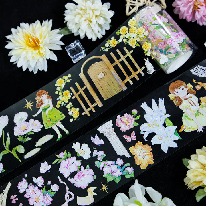 Flowering Garden Shell Light PET Tape featuring garden, flower, and light designs for journaling, scrapbooking and collage