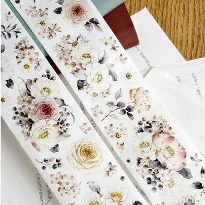6cm*100cm Ink Fragrance Flower Die Cutting Washi/PET/Shell Light PET Tape featuring flower, and light designs for journaling, scrapbooking and collage