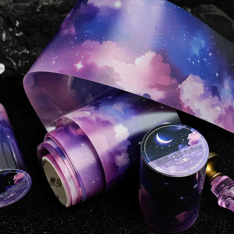 Night Island Starlight Series PET Tape featuring island, star, and light designs for journaling, scrapbooking and collage