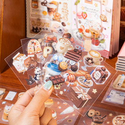 Corner Coffee Series Sticker Book featuring book designs for journaling, scrapbooking and collage