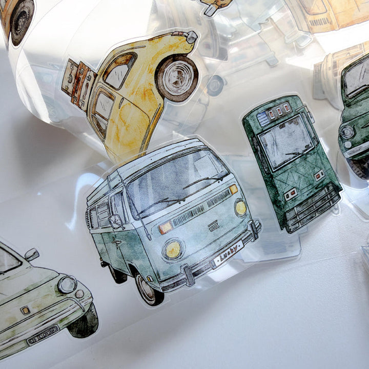 5cm*166cm Vintage Car Die Cutting Washi/PET/Fog PET Tape featuring vintage designs for journaling, scrapbooking and collage