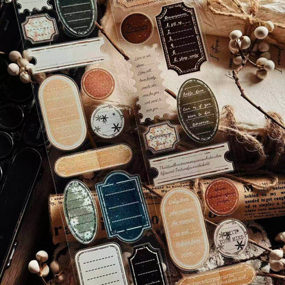 Whole Roll 5cm*5m Retro label Die Cutting PET Tape featuring retro designs for journaling, scrapbooking and collage