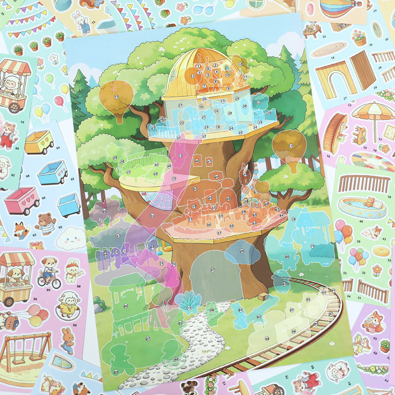 Treehouse Park 3D Sticker featuring house, and tree designs for journaling, scrapbooking and collage