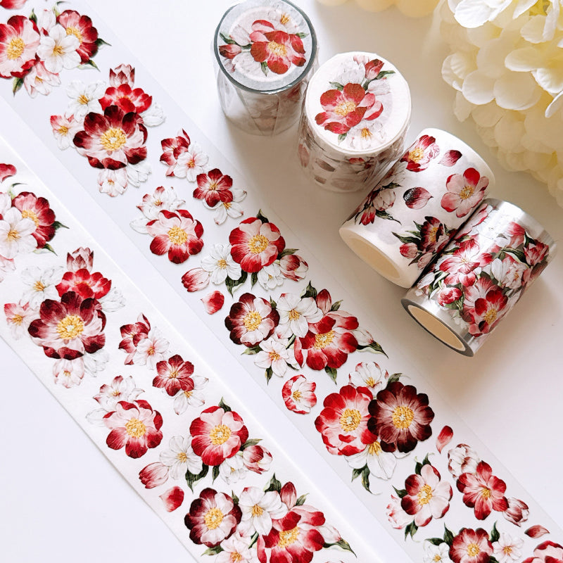 Whole Roll 5.5cm*5m Red Sand Dance Washi/PET Tape featuring red designs for journaling, scrapbooking and collage