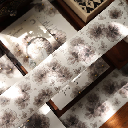 5cm*100cm Flower of the Shadow Die Cutting Washi/PET/Shell Light PET Tape featuring flower, shadow, and light designs for journaling, scrapbooking and collage