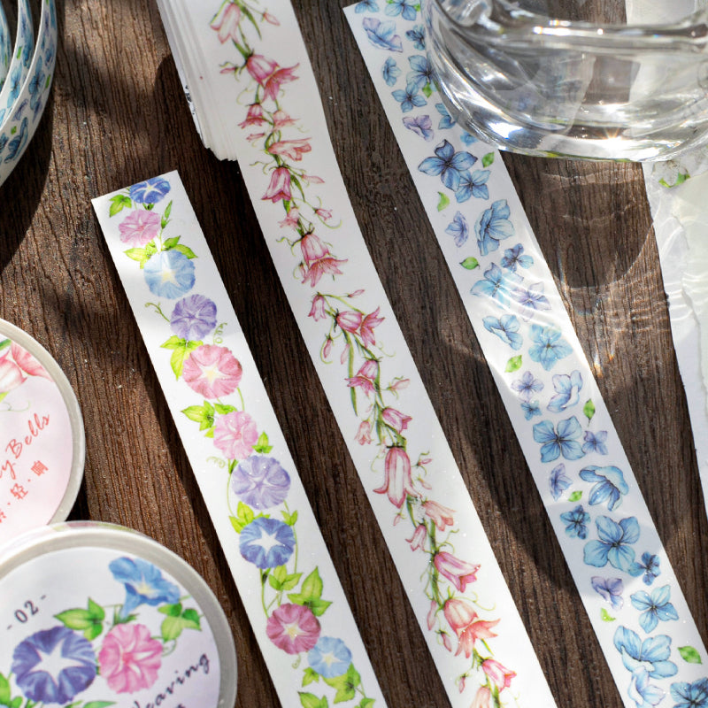 Flower Poem Series Flash Sand Synthetic Paper Tape featuring flower designs for journaling, scrapbooking and collage