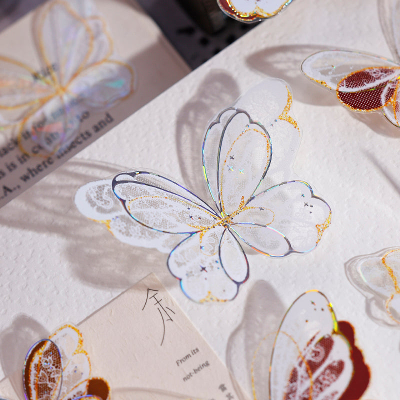 4.5cm*100cm Butterfly wings Die Cutting Flash PET/Shell Light/Gold/Silver Tape featuring butterfly, old, and gold designs for journaling, scrapbooking and collage