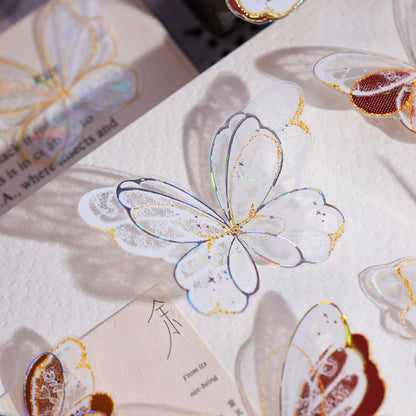 4.5cm*100cm Butterfly wings Die Cutting Flash PET/Shell Light/Gold/Silver Tape featuring butterfly, old, and gold designs for journaling, scrapbooking and collage