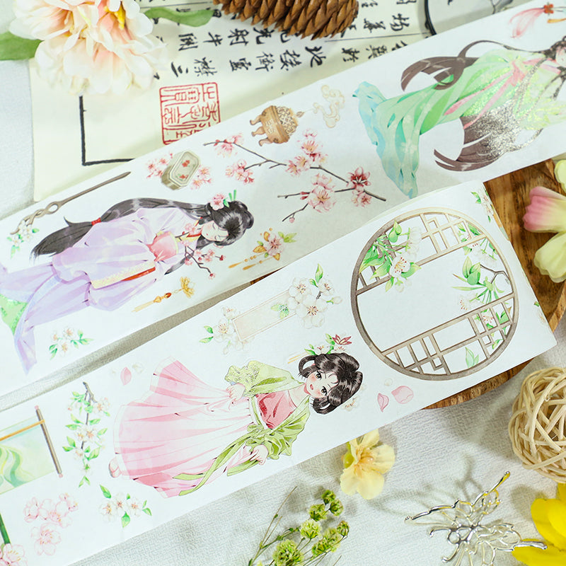 Apricot Blossoms Die Cutting Washi/Shell Silver PET Tape featuring silver designs for journaling, scrapbooking and collage