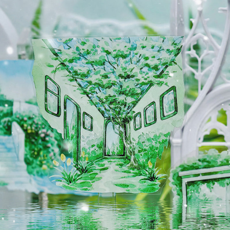 7.5cm*125cm Countryside Greenery Shell Light PET Tape featuring green, and light designs for journaling, scrapbooking and collage