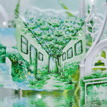 7.5cm*125cm Countryside Greenery Shell Light PET Tape featuring green, and light designs for journaling, scrapbooking and collage
