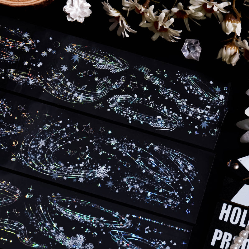 6.5cm*100cm Lingering sound Shell Silver PET Tape featuring silver designs for journaling, scrapbooking and collage