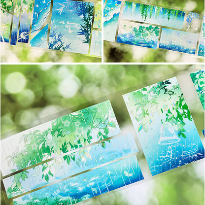 7cm*100cm Mint Rain Shell Light PET Tape featuring rain, and light designs for journaling, scrapbooking and collage