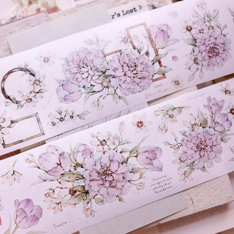 5.5cm*150cm Purple Smoke Flower Die Cutting Washi/PET/Shell Light PET Tape featuring flower, and light designs for journaling, scrapbooking and collage
