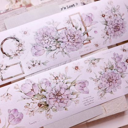 5.5cm*150cm Purple Smoke Flower Die Cutting Washi/PET/Shell Light PET Tape featuring flower, and light designs for journaling, scrapbooking and collage