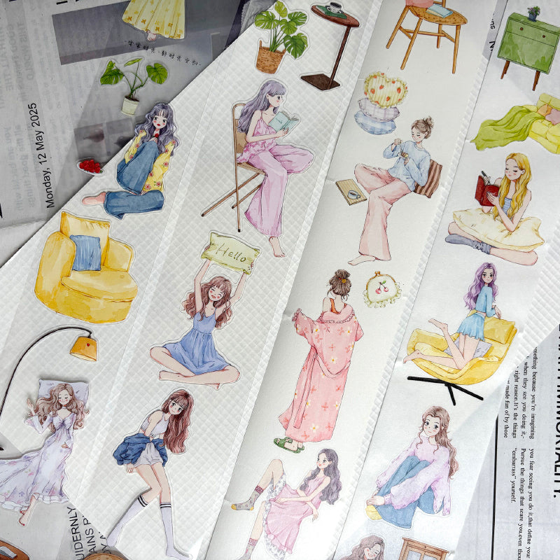 5.5cm*125cm Time At Home Die Cutting Washi/PET/Fog PET Tape featuring home designs for journaling, scrapbooking and collage