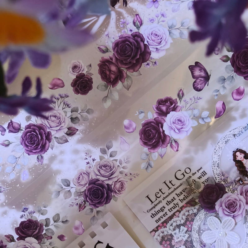 5.5cm*100cm Purple Flower Scattering Petal Die Cutting PET Tape