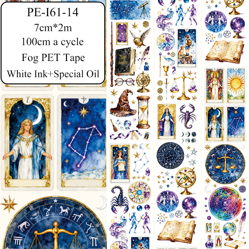 Moon Phase Chart Fog PET Tape featuring moon designs for journaling, scrapbooking and collage