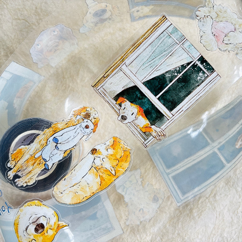 6cm*333cm Cuddly Dog Die Cutting Washi/PET/Fog PET Tape featuring dog designs for journaling, scrapbooking and collage