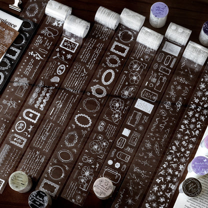 White Note Series Die Cutting PET Tape featuring white designs for journaling, scrapbooking and collage