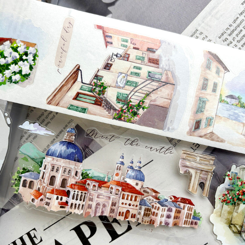 6.5cm*125cm Encountering the small town Die Cutting Washi/PET/Fog PET Tape for journaling, scrapbooking and collage