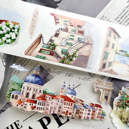6.5cm*125cm Encountering the small town Die Cutting Washi/PET/Fog PET Tape for journaling, scrapbooking and collage