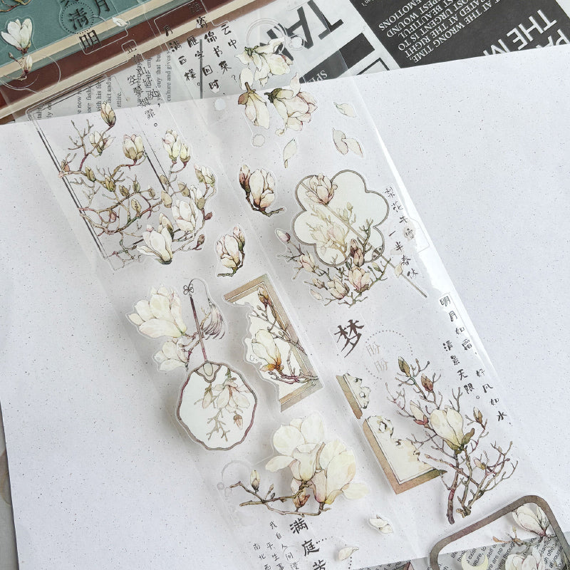 Whole Roll 6.5cm*5m Jade Silver Flower Die Cutting Washi/PET Tape featuring silver, and flower designs for journaling, scrapbooking and collage