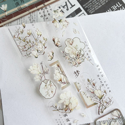 Whole Roll 6.5cm*5m Jade Silver Flower Die Cutting Washi/PET Tape featuring silver, and flower designs for journaling, scrapbooking and collage