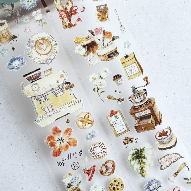 5.5cm*104cm Coffee Story Die Cutting Washi/PET/Fog PET Tape for journaling, scrapbooking and collage