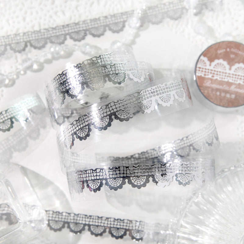 Romantic Moments Series Silver Stamping PET Tape featuring romantic, and silver designs for journaling, scrapbooking and collage