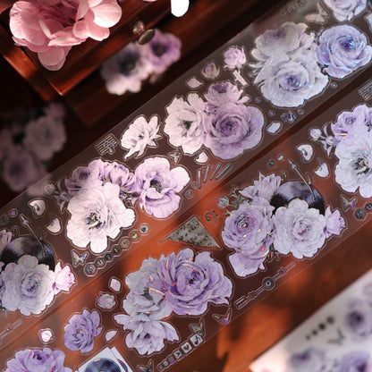 Whole Roll 6cm*5m Purple Melody Echoes Die Cutting Washi/PET/Shell Light PET Tape featuring light designs for journaling, scrapbooking and collage