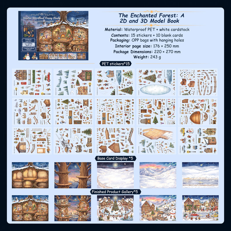 Winter Woodland Bunny Realm 3D Sticker Book featuring book designs for journaling, scrapbooking and collage