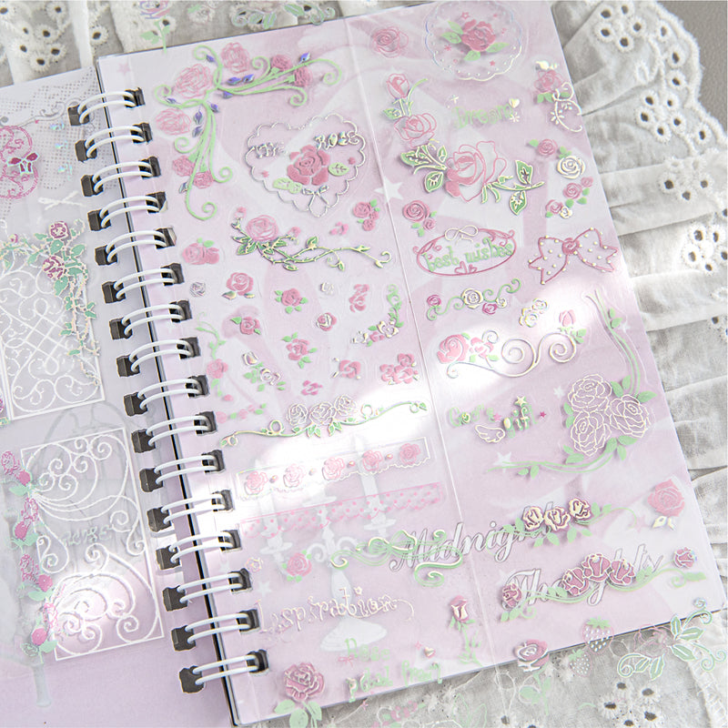 Rose Story Series Die Cutting Silver Stamping PET Tape