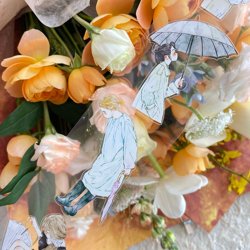 Whole Roll 6cm*10m It's raining Die Cutting Washi/PET/Fog PET Tape featuring rain designs for journaling, scrapbooking and collage