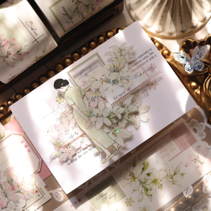 6cm*150cm Light Color Lily Die Cutting Washi/PET/Shell Light PET Tape