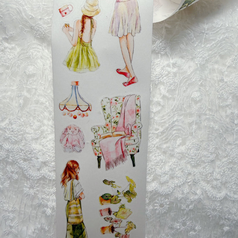 Whole Roll 6cm*5m Green Peach Die Cutting Washi/PET/Fog PET Tape