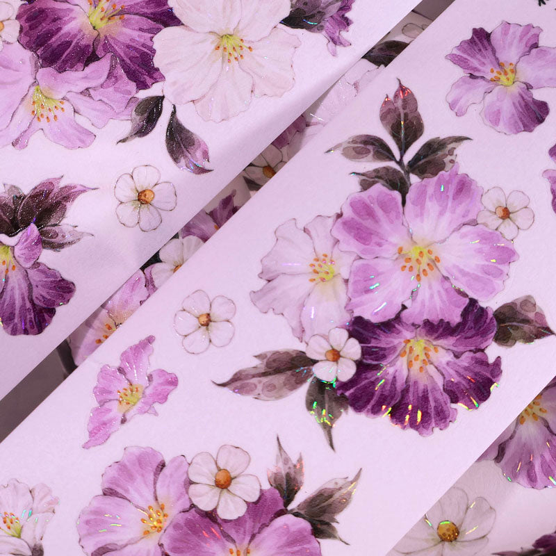 Whole Roll 5.5cm*5m Purple Moon Rose Die Cutting Shell Light Washi/PET Tape