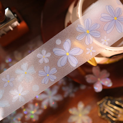 Whole Roll 4cm*6m Little Flower Grocery Store Die Cutting Washi/Flash PET/Shell Light PET Tape featuring flower, and light designs for journaling, scrapbooking and collage