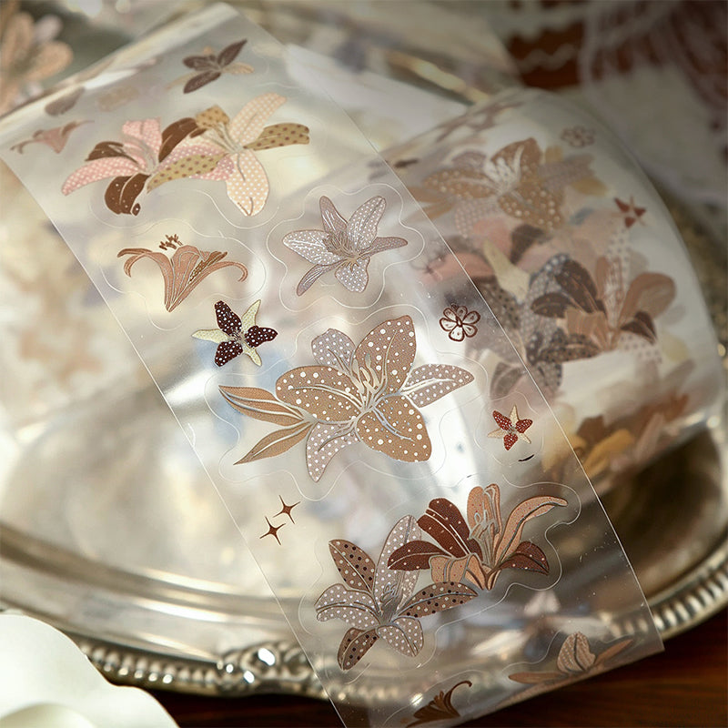 Star Flower Lily Series Die Cutting PET Tape featuring flower, and star designs for journaling, scrapbooking and collage